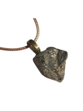 Raw Pyrite Stone Pendant Necklace Adjustable Chain Gold Tone Mineral Jewelry